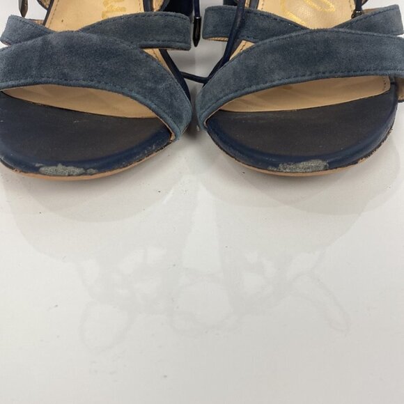 SAM EDELMAN Yardley Inky Black Blue SUEDE Strappy Lace-Up Block Heel - Size 7.5 - Picture 4 of 12